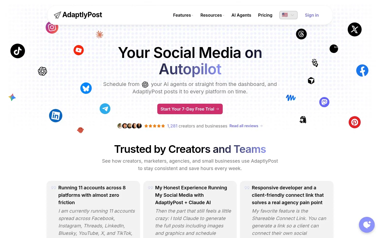 The AdaptlyPost homepage