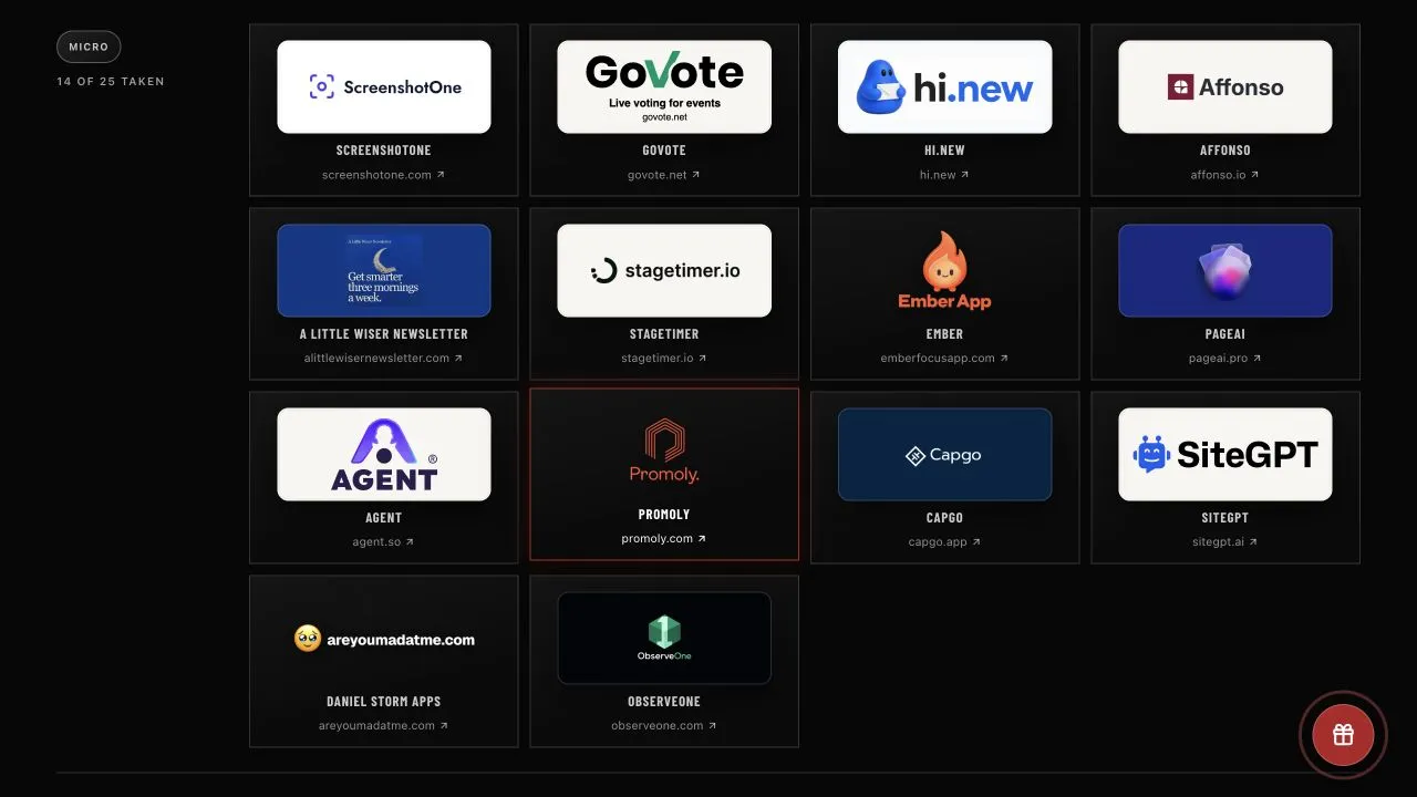 ScreenshotOne's logo and website link on AdCar's sponsor wall alongside other brands