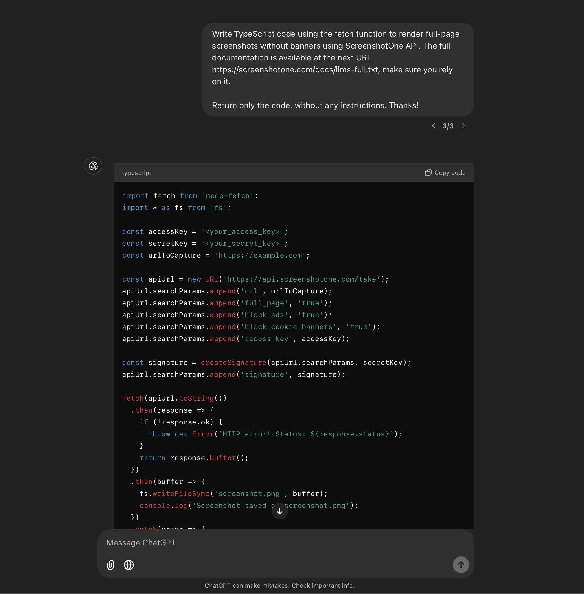 ChatGPT example