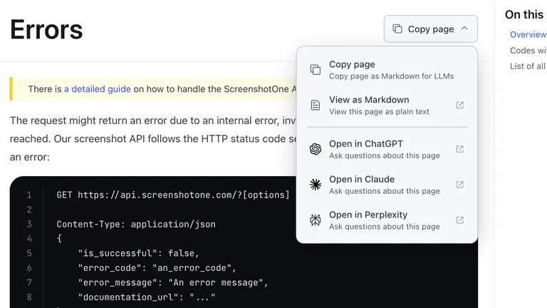 Added a "copy page" button in documentation