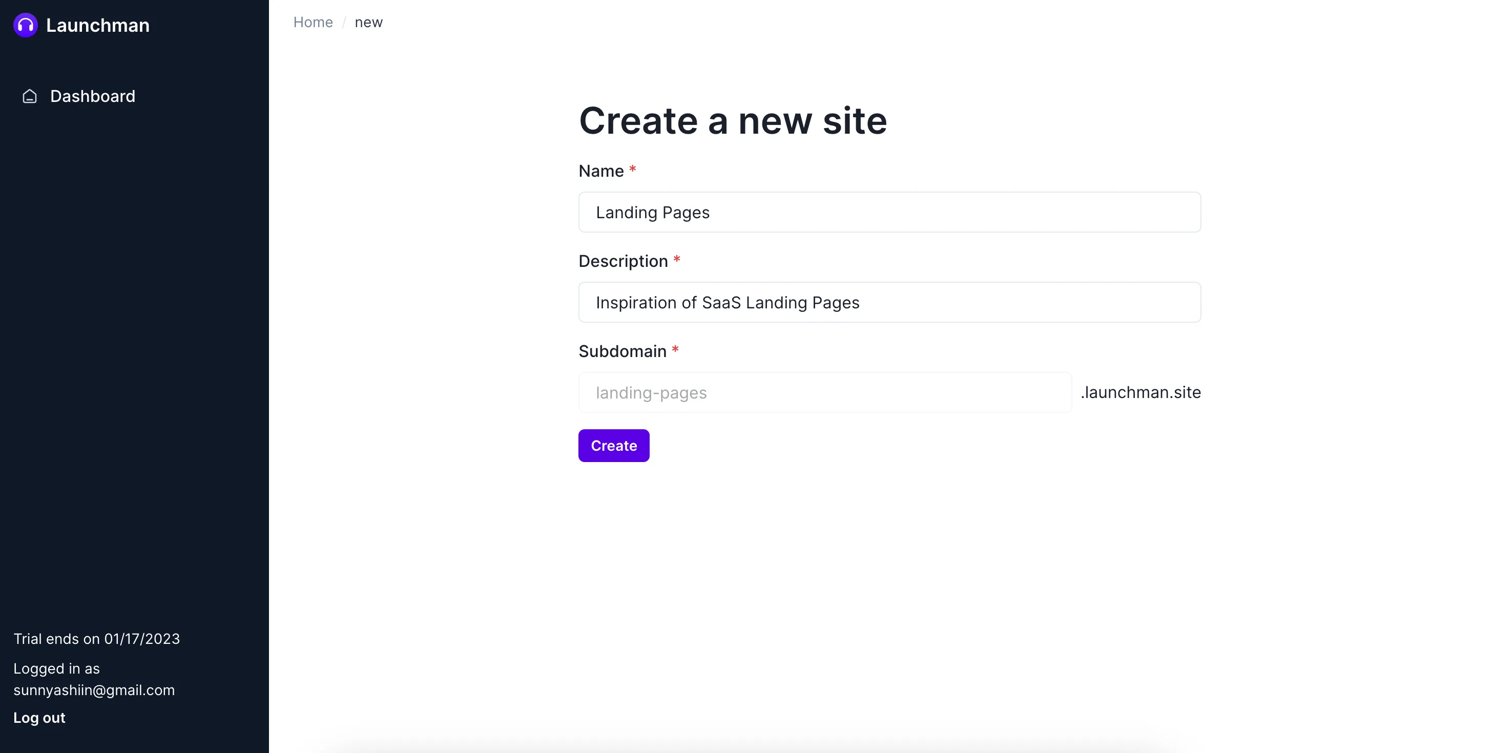 Create a new site