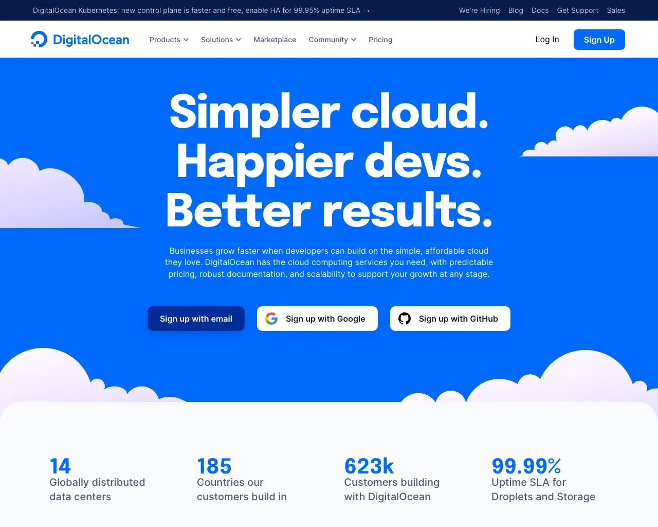 The DigitalOcean site without the cookie banner