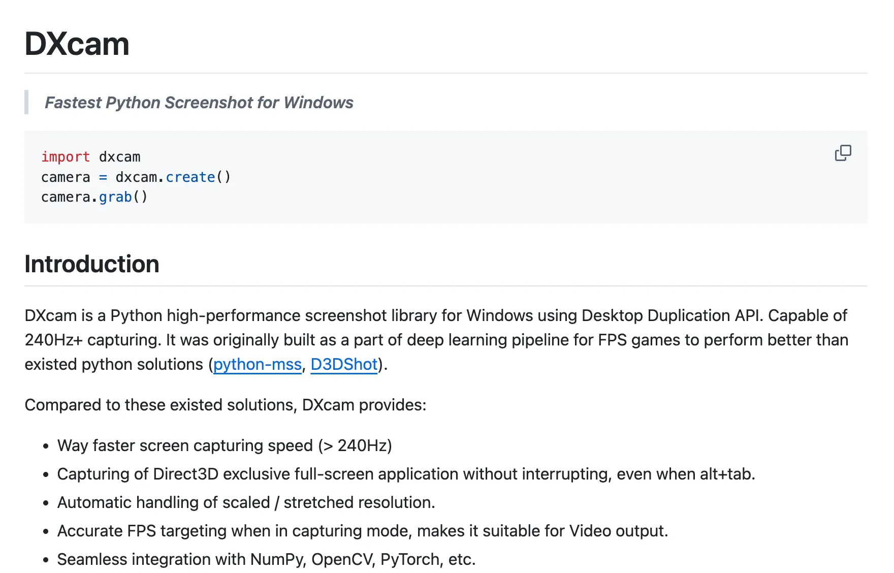 DXcam on GitHub