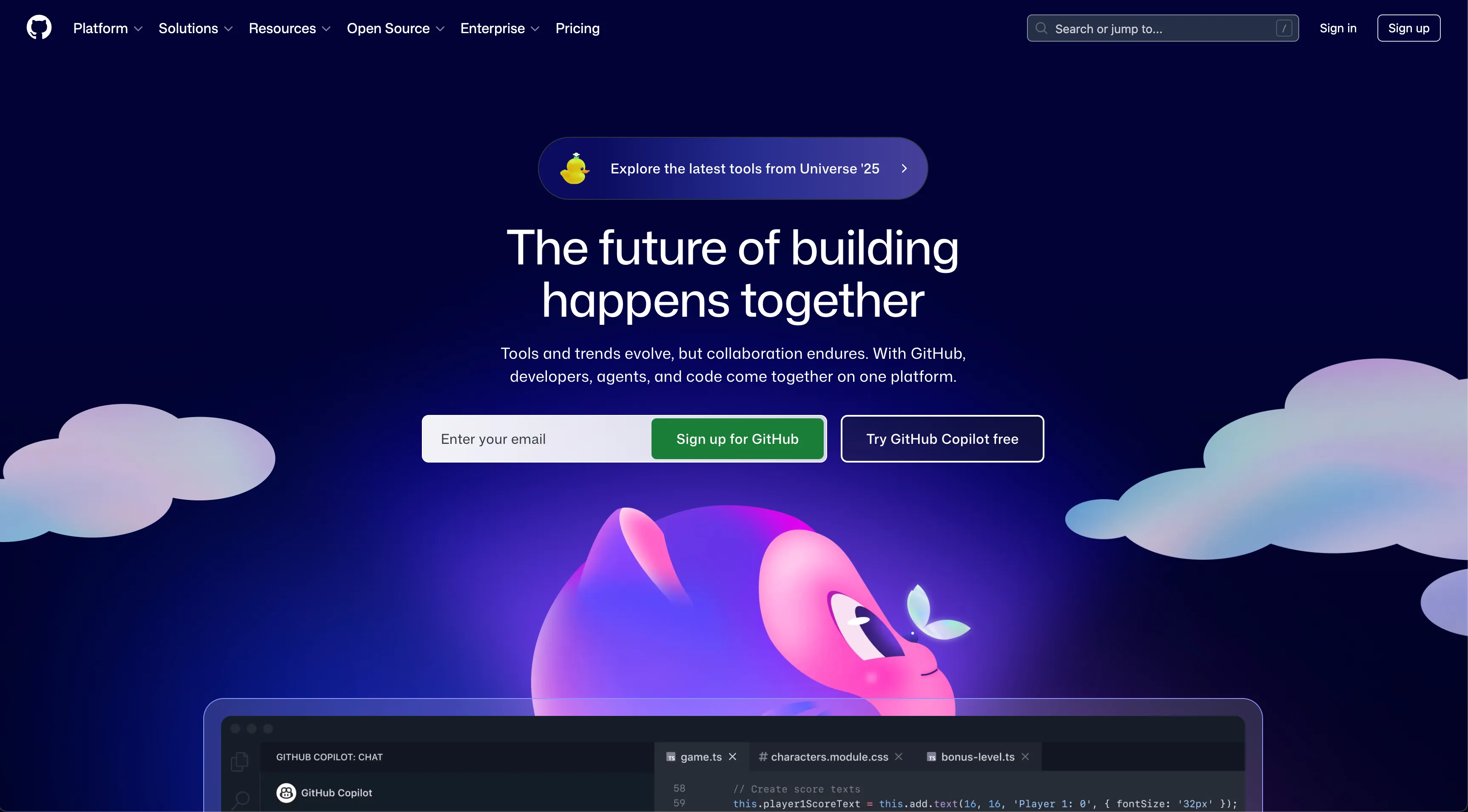A screenshot of the GitHub website