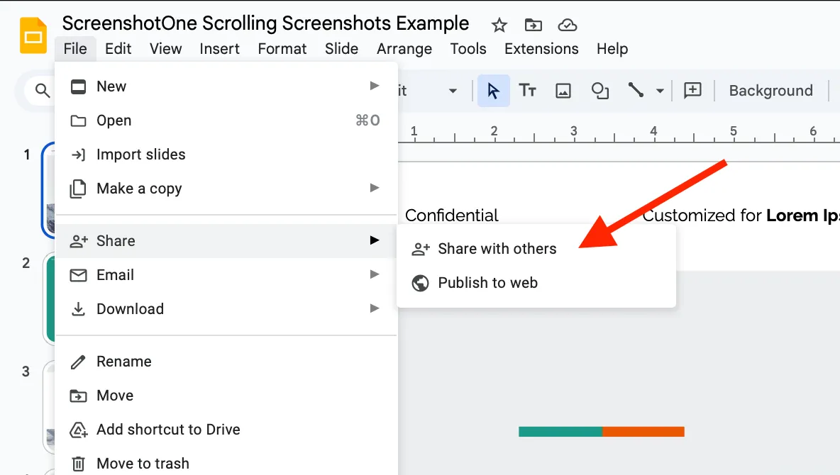 The Google Slides share settings