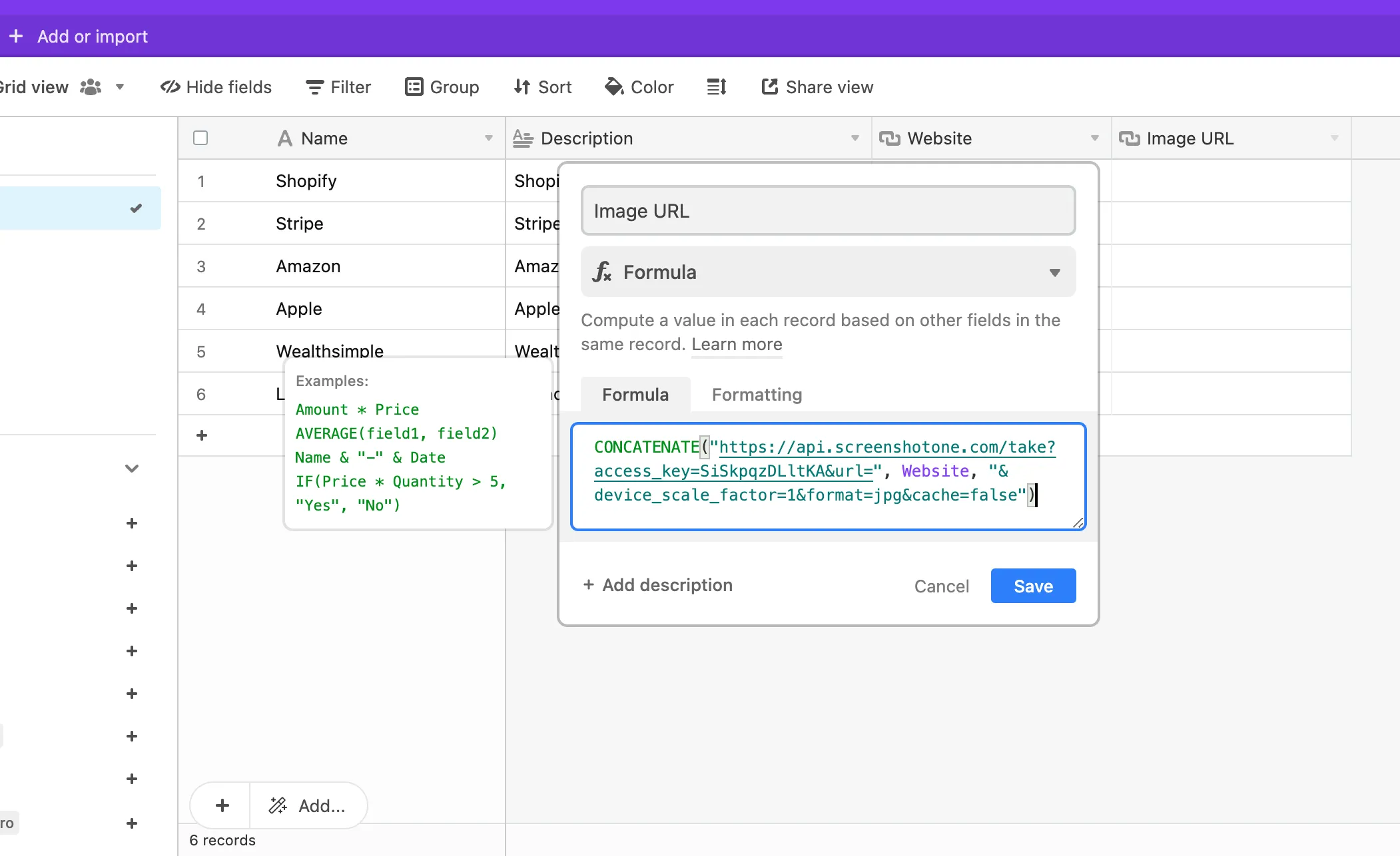 Image URL formula in Airtable