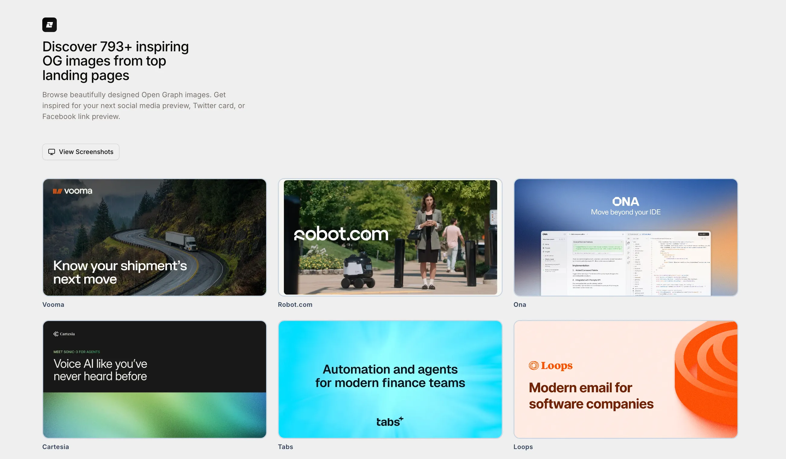Landing Gallery open graph image inspiration section