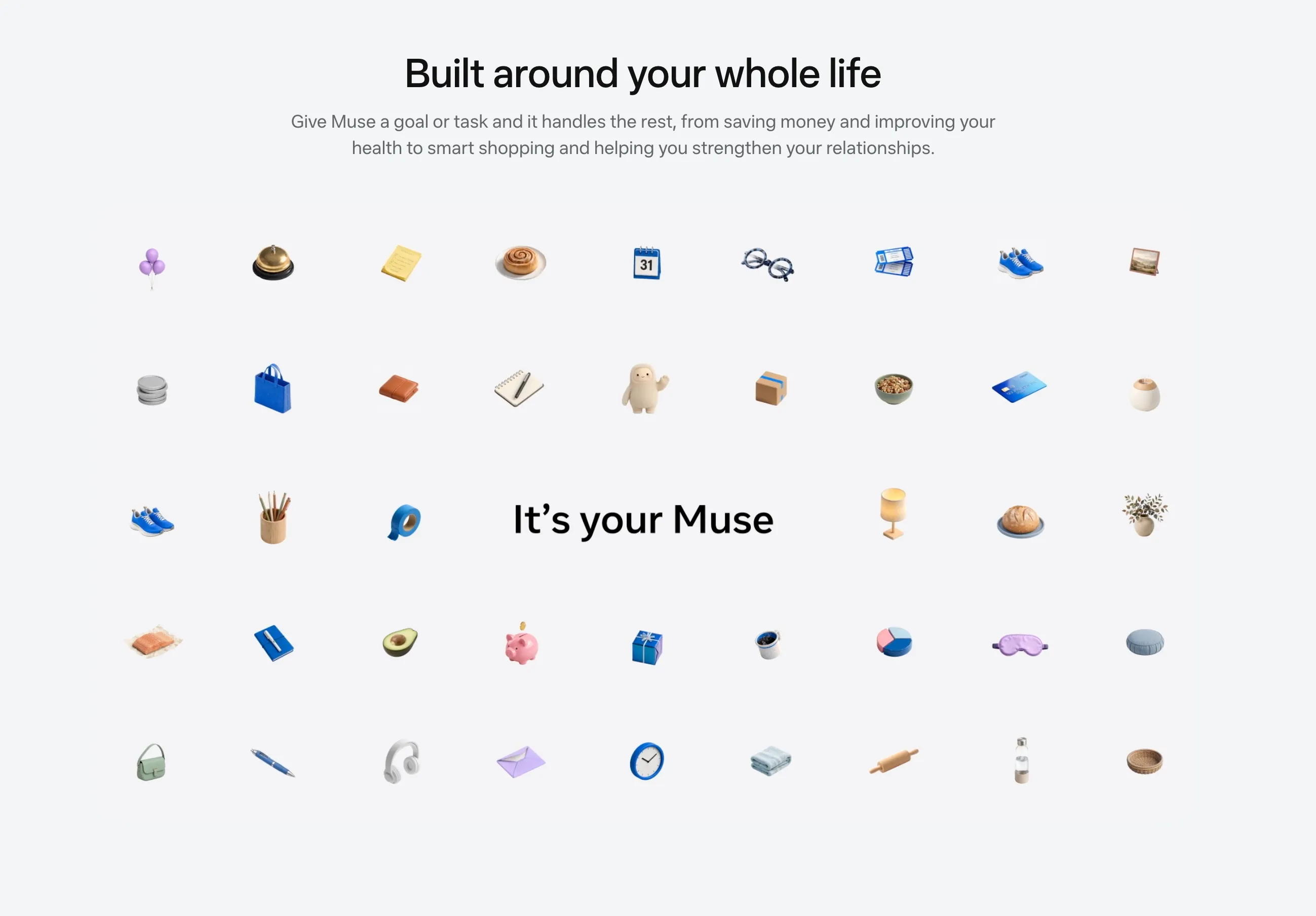 Muse homepage section showing the “Built around your whole life” message