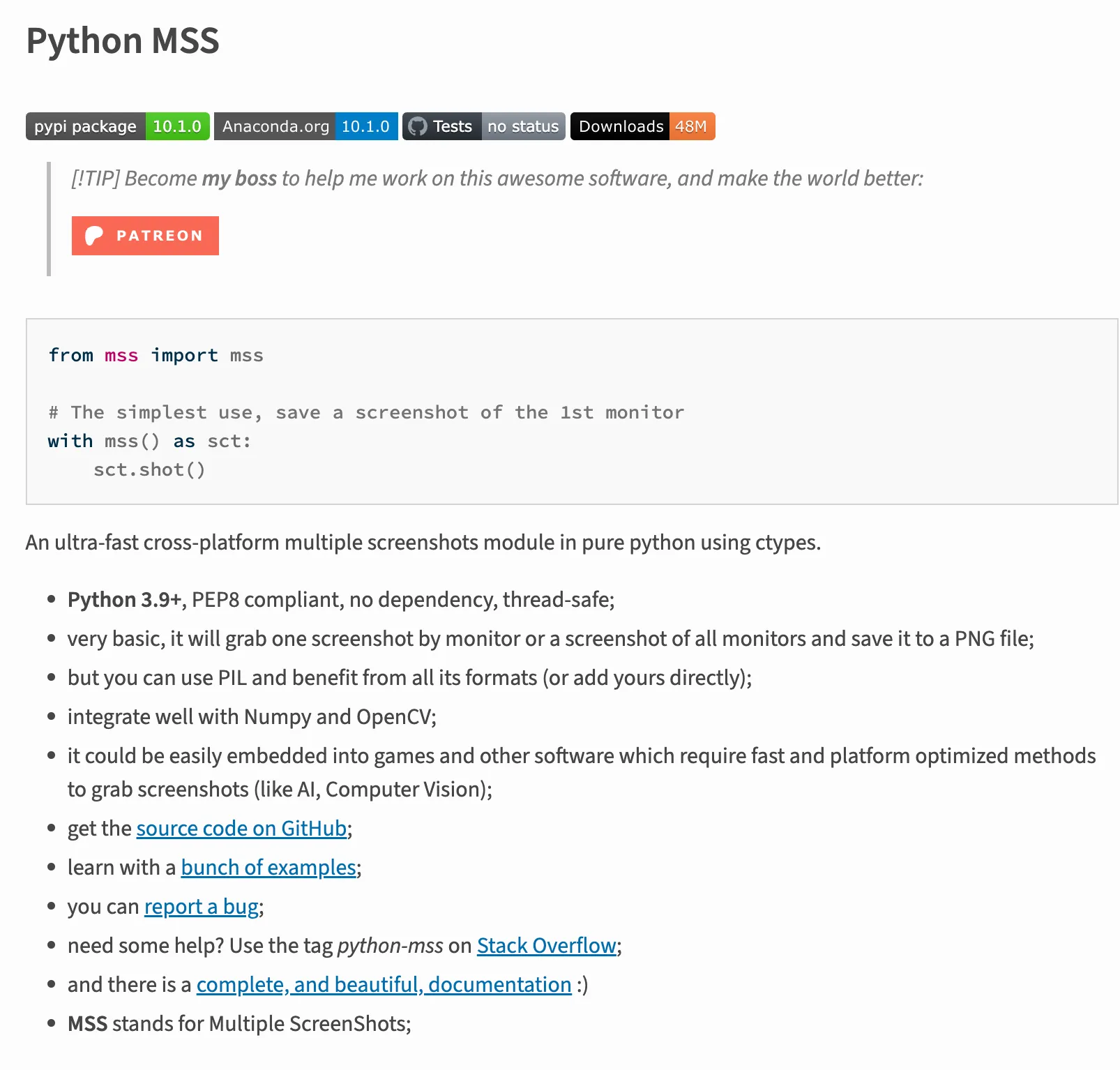 Python MSS on PyPI