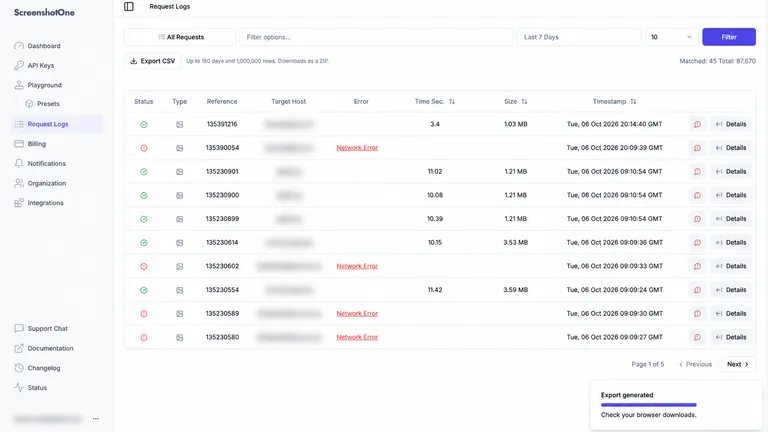 Export request logs as CSV