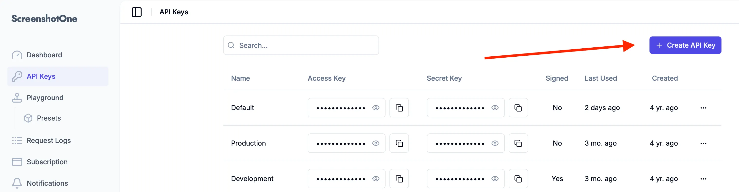 ScreenshotOne / Create an API key
