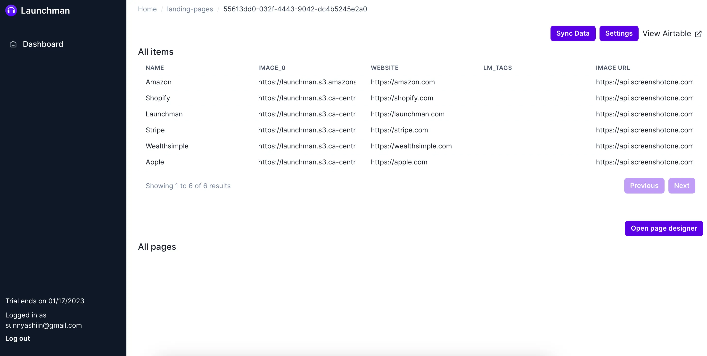 Synced Airtable data in Launchman