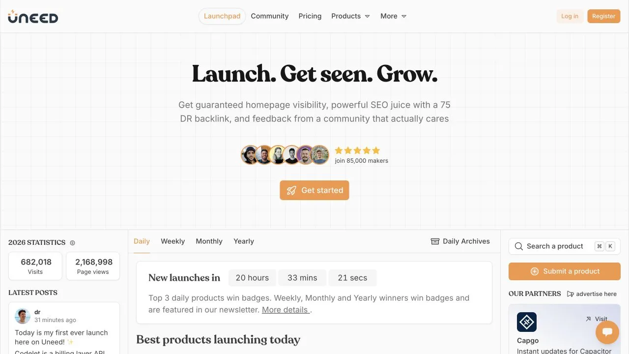 The Uneed homepage