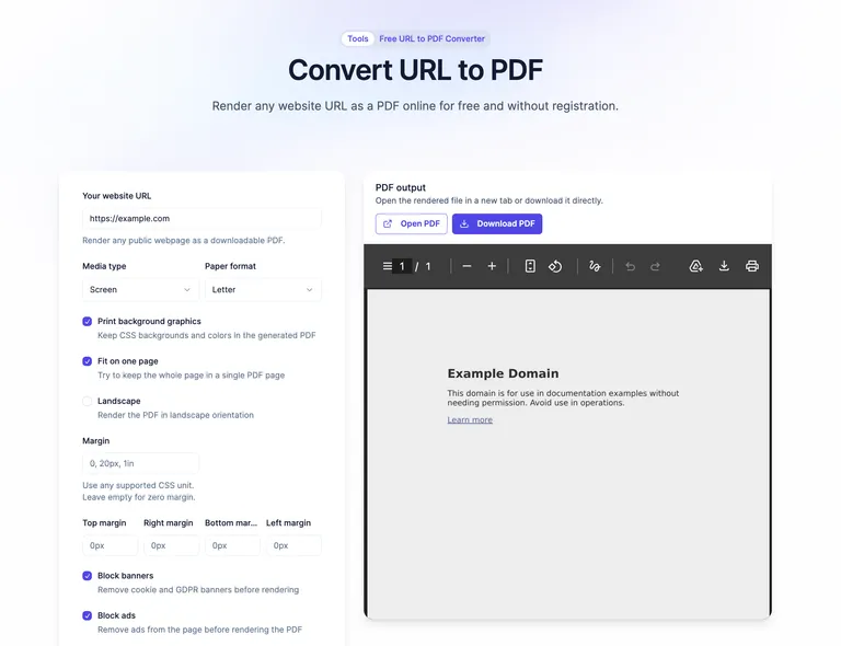 Added a URL to PDF Tool