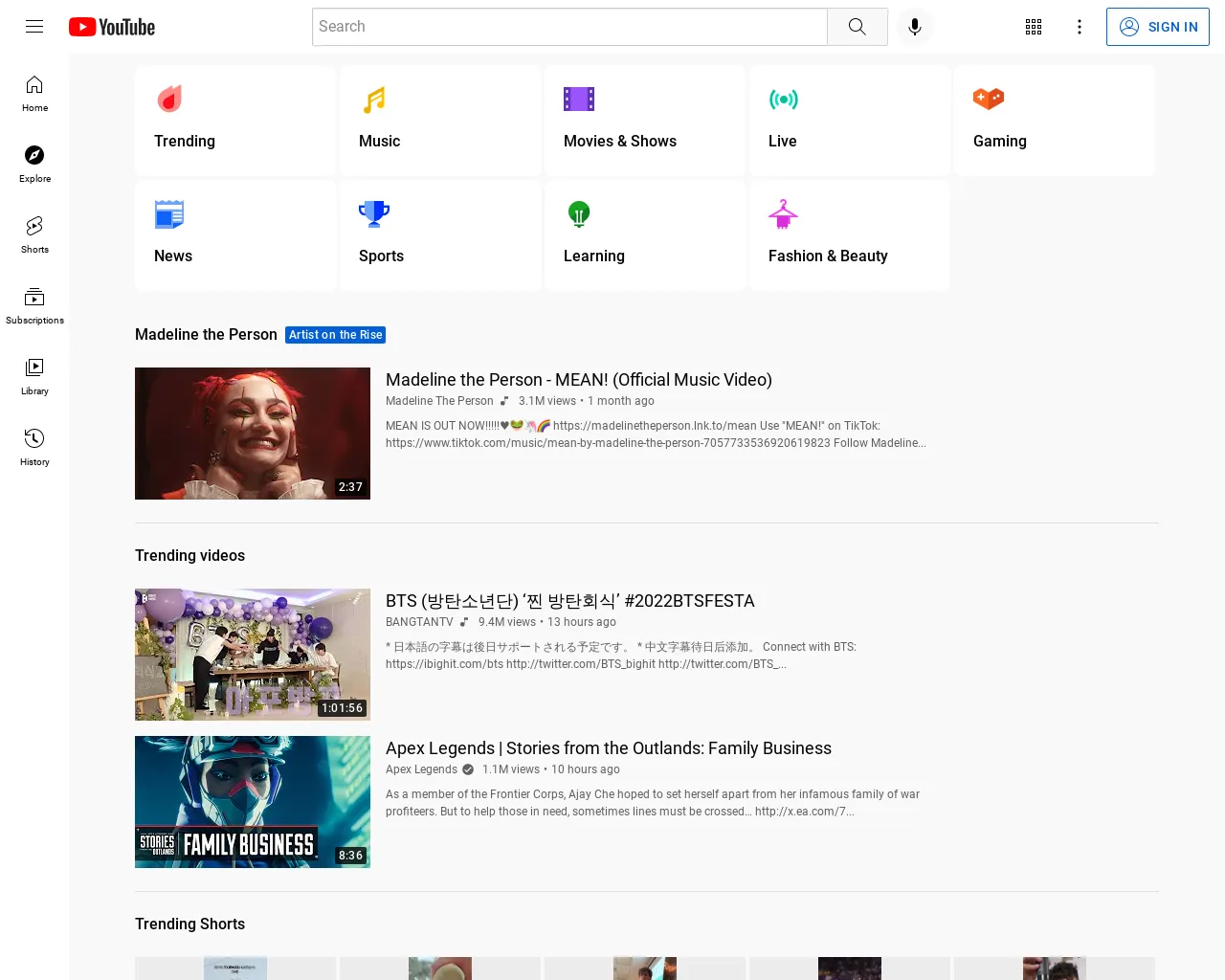 A screenshot of the Youtube site taken by screenshot
API